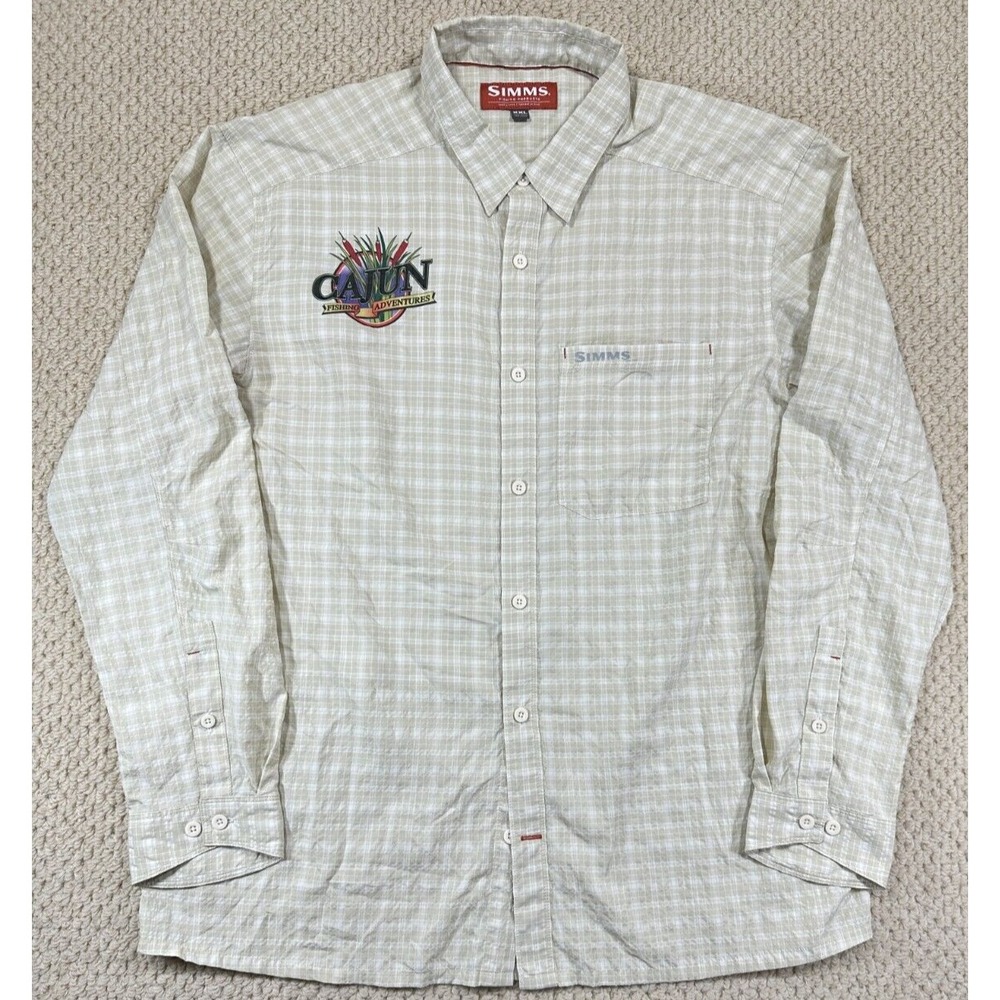 Simms Shirt Mens 2XL Beige/Tan Plaid Westshore Long Sleeve Button Up Fishing